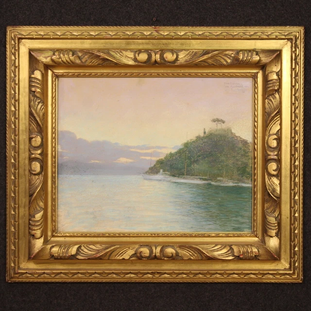 Pastel cuadro pintado Romolo Pergola firmado colores pastel en 1948 Portofino