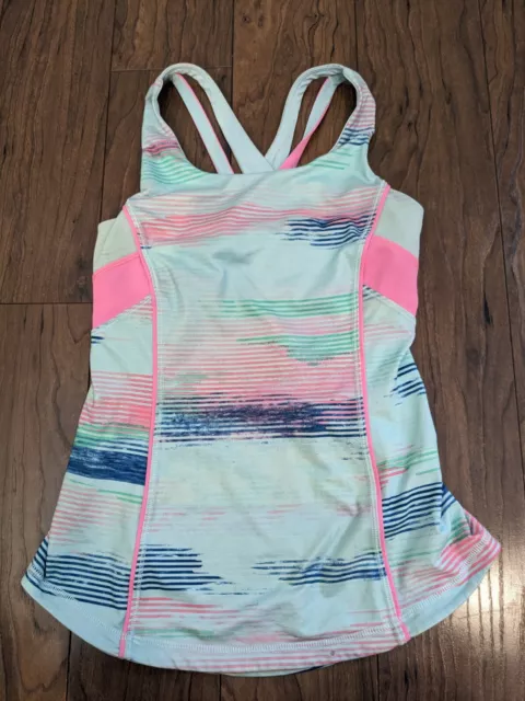 Ivivva Love Tank Top Girls Size 10 Ocean Aqua Marine Blue Pink