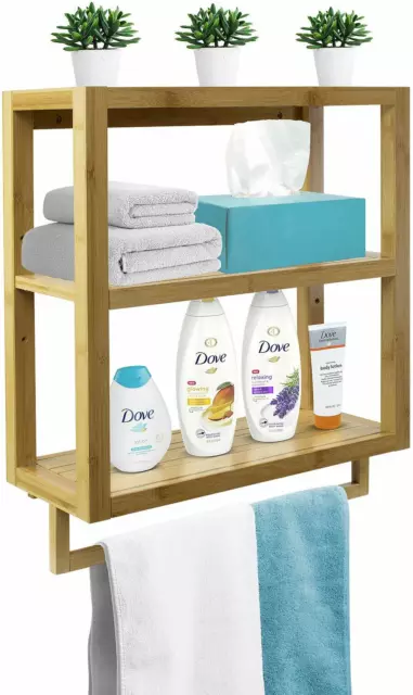 Bamboo Shelf Towel Rack Bar, Wall Mounted Storage for Bathroom & Household Items