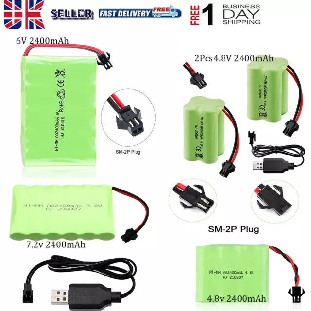 4.8v-7.2V 2400mAh Ni-MH AA Battery SM-2P 2Pin Plug + USB Charger for RC Car Car