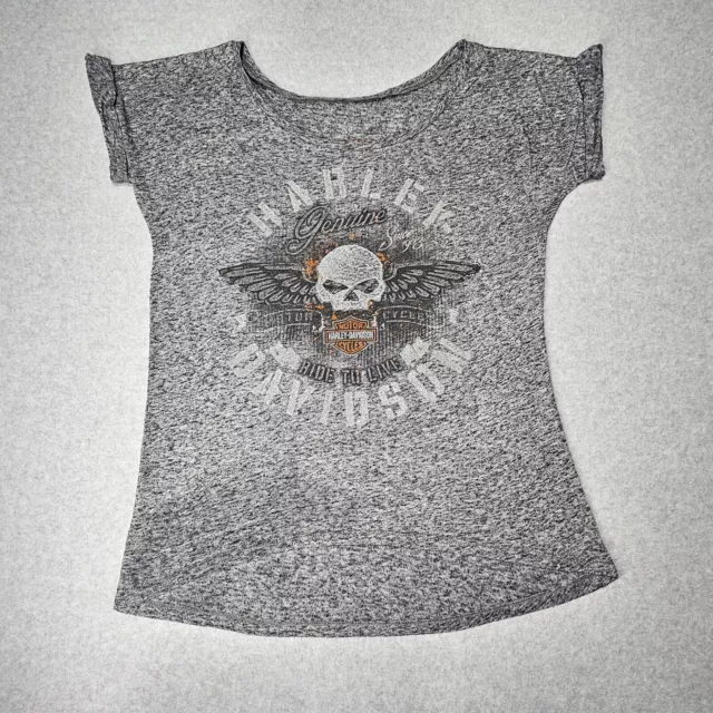 Harley Davidson Women's Gray Skull Graphic T-Shirt No Size Made In USA