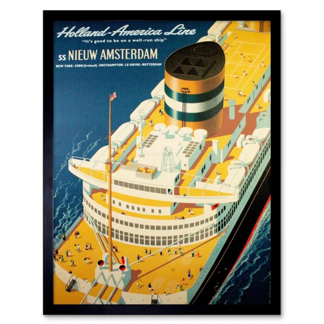 Travel Holland America Ocean Liner Ship Funnel Deck Netherland Usa Framed Print
