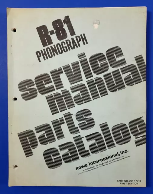 Rowe R-81 Service Manual and Parts Catalog 1976 Phonograph Jukebox