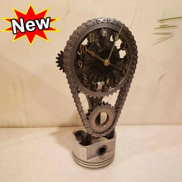 Antique Rotating Gear Clock Desk Gear Iron Timing Chain Shaped Operated Clocks.