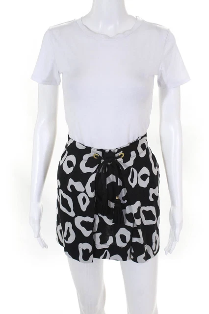 Diane Von Furstenberg Womens Abstract Print Waist Tie Mini Skirt Black White M L