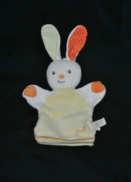 Peluche doudou marionnette lapin BEBE9 bébé 9 vert orange blanc TTBE