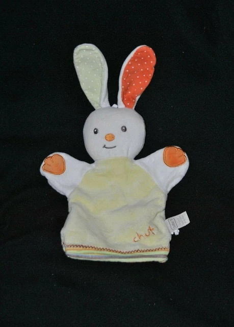 Peluche doudou marionnette lapin BEBE9 bébé 9 vert orange blanc TTBE