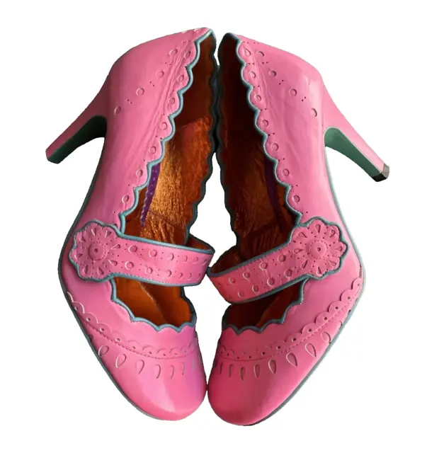 Irregular Choice Heels UK 40 US 9 Barbie Pink Mary Jane Shoes Pumps Rare Teal Tr 2