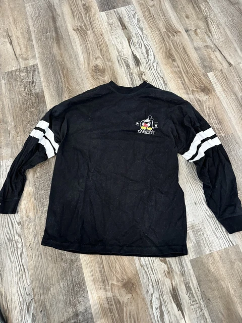 Disney Shirt Ladies Medium Black White Mickey Mouse Long Sleeve Womens