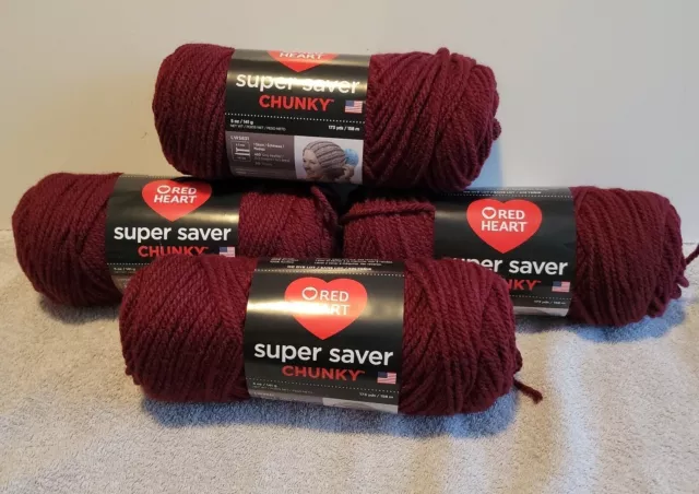 Red Heart Super Saver Chunky Yarn 4 Pack 5 oz 173 yds “Claret”