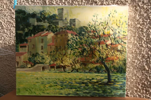 tableau peinture/papier P .pascalet peintre provençal collines et vignes  C.153