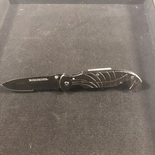 WINCHESTER BLACK COMBINATION Blade Linerlock Pocket Knife - Fishing Design  $3.99 - PicClick