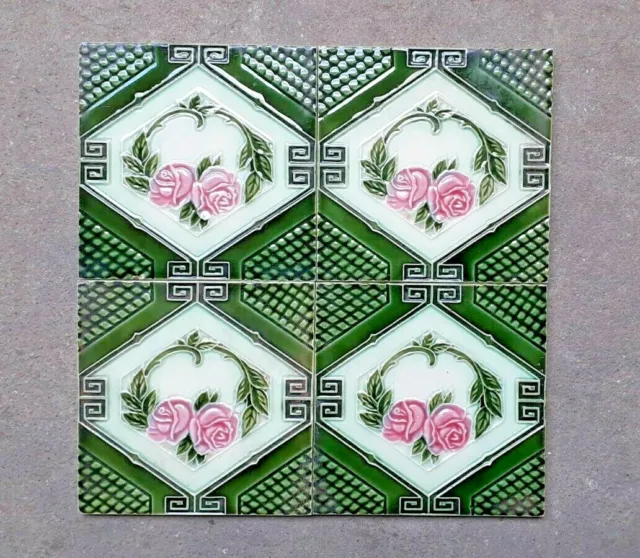 4Pcs Vintage Ceramic Flower Tile Porcelain Vintage Art Made In Japan Dk