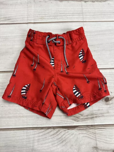 Janie And Jack Baby Boys 6-12 Months Red Swim Shorts Sailboat￼ Trunks