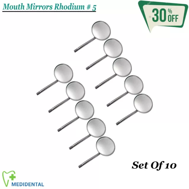 10-PCs Diagnostic Hygiéniste Bouche Miroir Rhodium #5 Dentaire À Instruments New