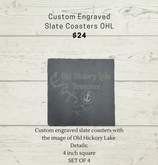 Old Hickory Lake Tennessee Custom Engraved Slate Coasters