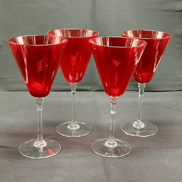 Pier 1 Ruby Red Fluted Ribbed Wine Goblets Four Pieces