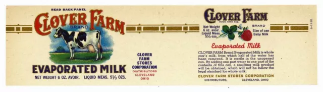 CLOVER FARM Vintage Milk Can Label, Ohio, ***AN ORIGINAL 1930’s TIN CAN LABEL***