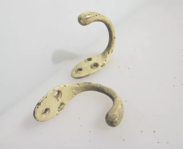 Vintage Brass Coat Hooks Hat Hangers Old Antique Victorian x2