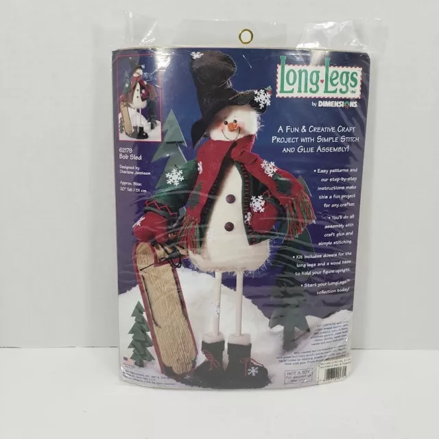 Christmas Long Legs  Bob Sled SNOWMAN By Dimensions - Finished  20" Tall  2001