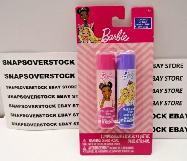 Barbie Cotton Candy & Grape Flavored Lip Balm Tubes, 0.14 Oz. Each Tube, New