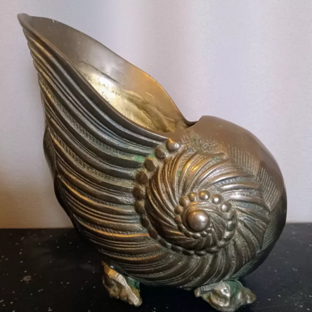 Vintage Deco Heavy Brass Nautilus Shell Vase - Planter - 7 1/4" T X 6.5" W x 4"