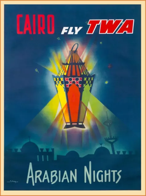 98414 Cairo Fly TWA Egypt Airline Egyptian Travel Decor Wall Print Poster