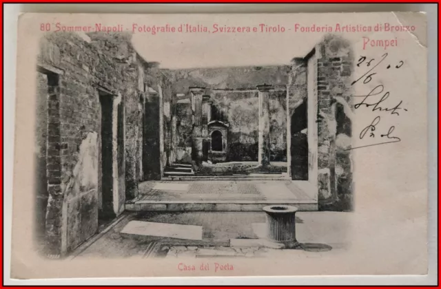 Cartolina antica Pompei Casa del Poeta Tragico formato piccolo viaggiata 1903