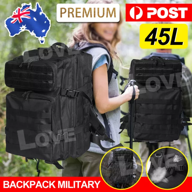 45L Military Tactical Backpack Hiking Camping Rucksack Outdoor Trekking Bag