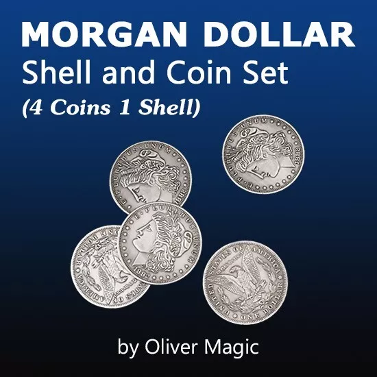 Morgan Dollar Shell and Coin Set (4 Coins) Magic Tricks Coins Vanish Change Prop