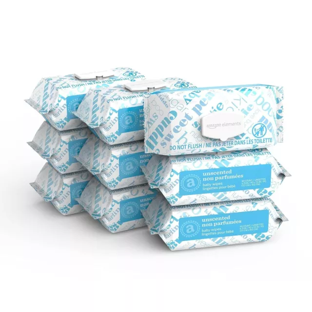Baby Wipes, Fragrance Free, White, 810 Count (9 Packs of 90) Amazon Elements
