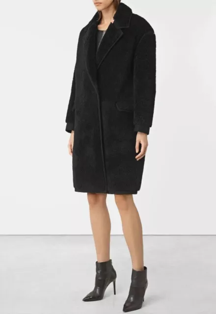 Worn Twice.ALLSAINTS Nola Shearling Wool Black Teddy Coat.sz XS(UK 6-8)£1050 2