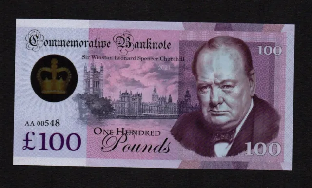 100 pounds 2021 England W. Churchill commemorative banknote perfect plastic...