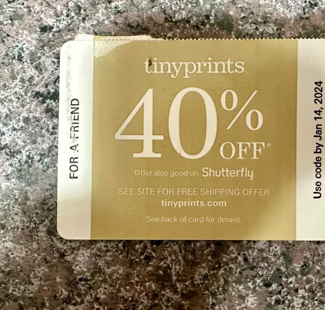 40% Off SHUTTERFLY TINYPRINTS Regular-Priced Purchase (exp. 1/14/24)