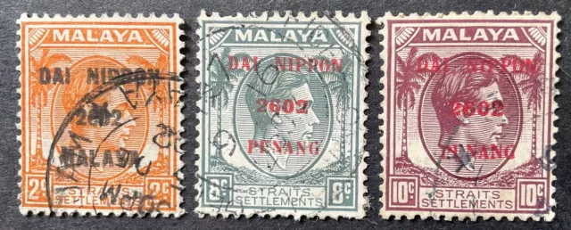 Straits Settlements 1942 Japanese Occ. Of Malaysia 3 x stamps vfu