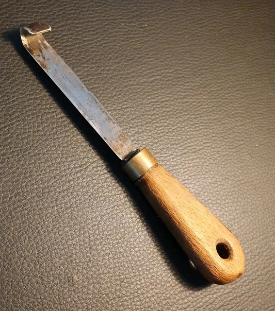 Couteau à Sabot Boucle Maréchal-Ferrant - Couteau Ovale Sabot Cheval Lame Acier Inox Manche Bois Caoutchouc