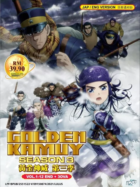 DVD Anime Golden Kamuy Season 3 TV Series (1-12 End) +Bonus 3 OVA English Dubbed