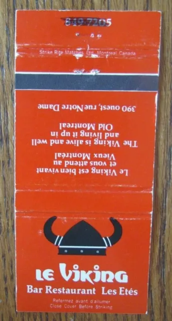 Viking Matchbook Cover: Le Viking Bar Restaurant Montreal, Quebec Matchcover D27