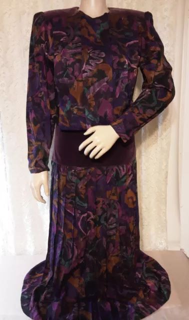 Vtg Donna Morgan for Non Stop Dress Sz 3/4 Purple Multicolor Pleated Drop Waist