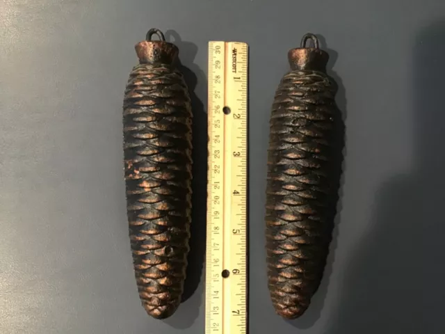 Pair Vintage Antique German Cuckoo Clock Pine Cone Cast Iron Weights 2.10 lbs,7”