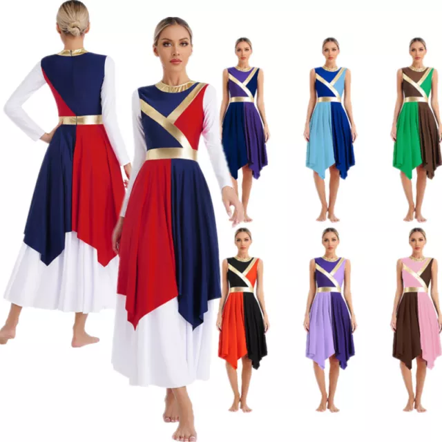 Women Dress Color Block Praise Dance Dress Liturgical Dancewear Worship Overlays