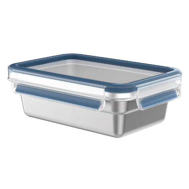 EMSA Frischhaltedose Clip & Close 0,8l eckig Edelstahl, silber/klar/blau