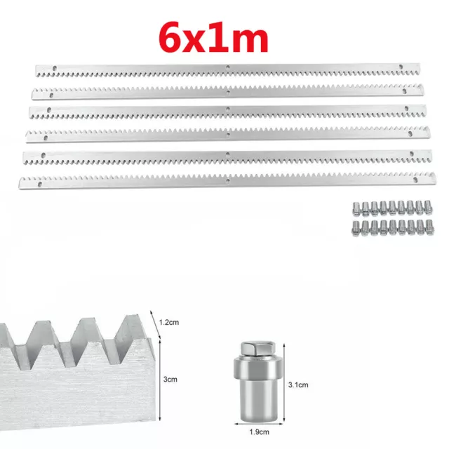 6 x 1m Metal Rails Gear Rack 12mm for 2000KG Load Automatic Sliding Gate Opener