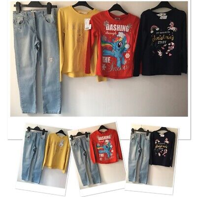 Vertbaudet girls jeans & H&M New tags unicorn xmas tops bundle 5-6 years