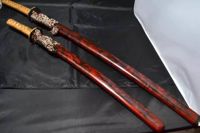 Koshirae daisho set flying dragon lacquer Japanese antique Edo era No blade