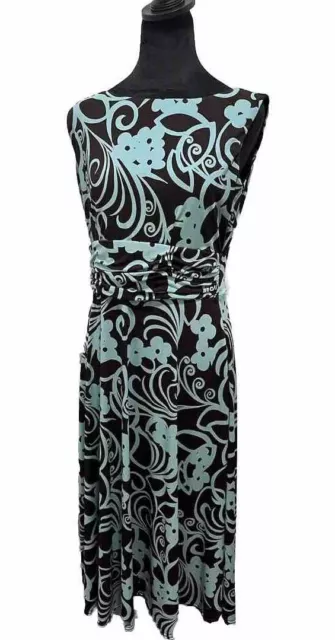 Jessica Howard Swirl Fit and Flare Midi Dress Blue/Brown Size 8 Petite
