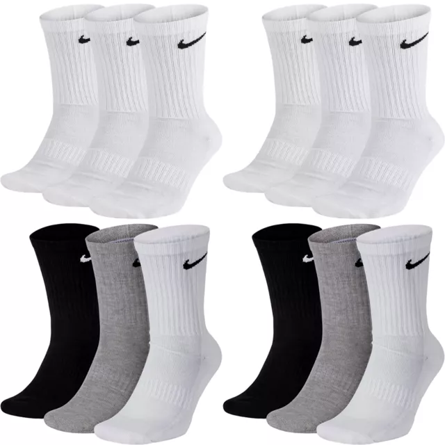 Nike Socken Herren Damen Lang Weiß Grau Schwarz Tennissocken 12 Paar Sportsocken