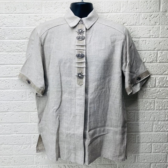 VTG‼ GEISER Sz M 100% Linen German Bavarian Oktoberfest Shirt Italy Made • EUC‼