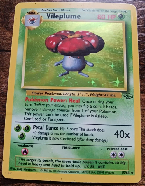Vileplume Holo WOTC 15/64 Jungle Set Rare Pokemon Card Original 1999 Vintage MP