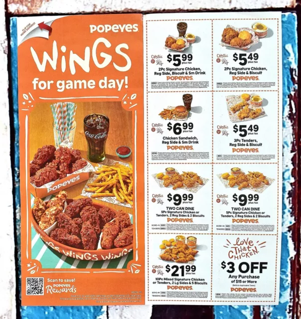 POPEYES 1 SHEET 16 coupons EXPIRE 06/02/2024 3.99 PicClick